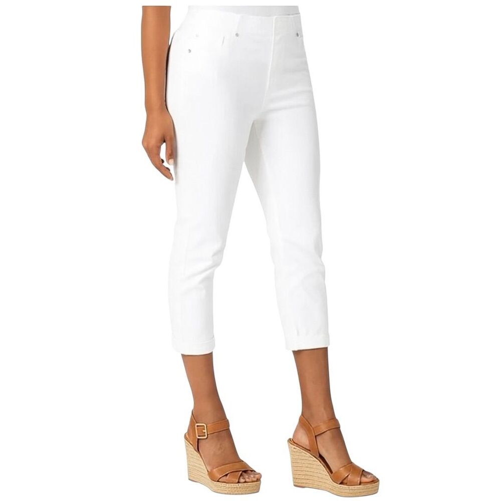 Liverpool The Capri Bright White Pull On High Rise Cropped Stretch Jeans Size 8